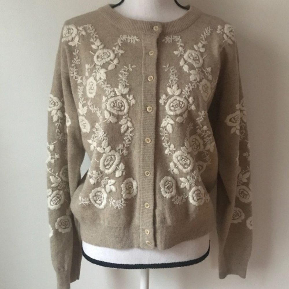 Vintage The Limited Embroidered 95% Lambswool Floral Cardigan Women's M/L EUC